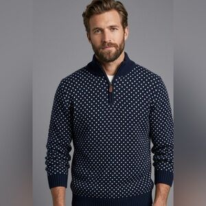 VINEYARD VINES Mens Wool Blend Nordic Birdseye 1/4 Zip Sweater Navy White Size L